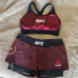 Reebok Women's Maroon and Black UFC Athletic Shorts and bra. Set.